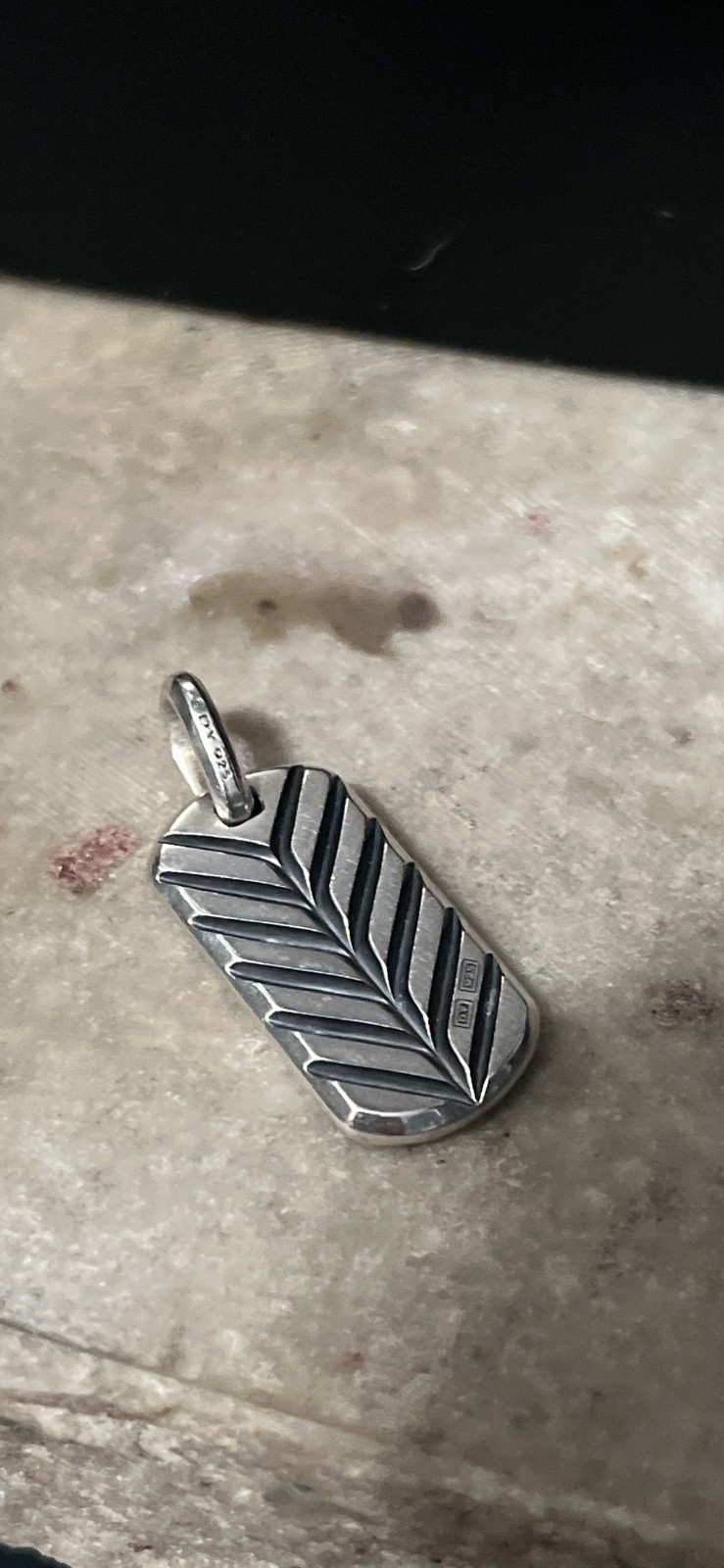 925 Silver David Yurman Chevron Dog Tag Pendant 27mm