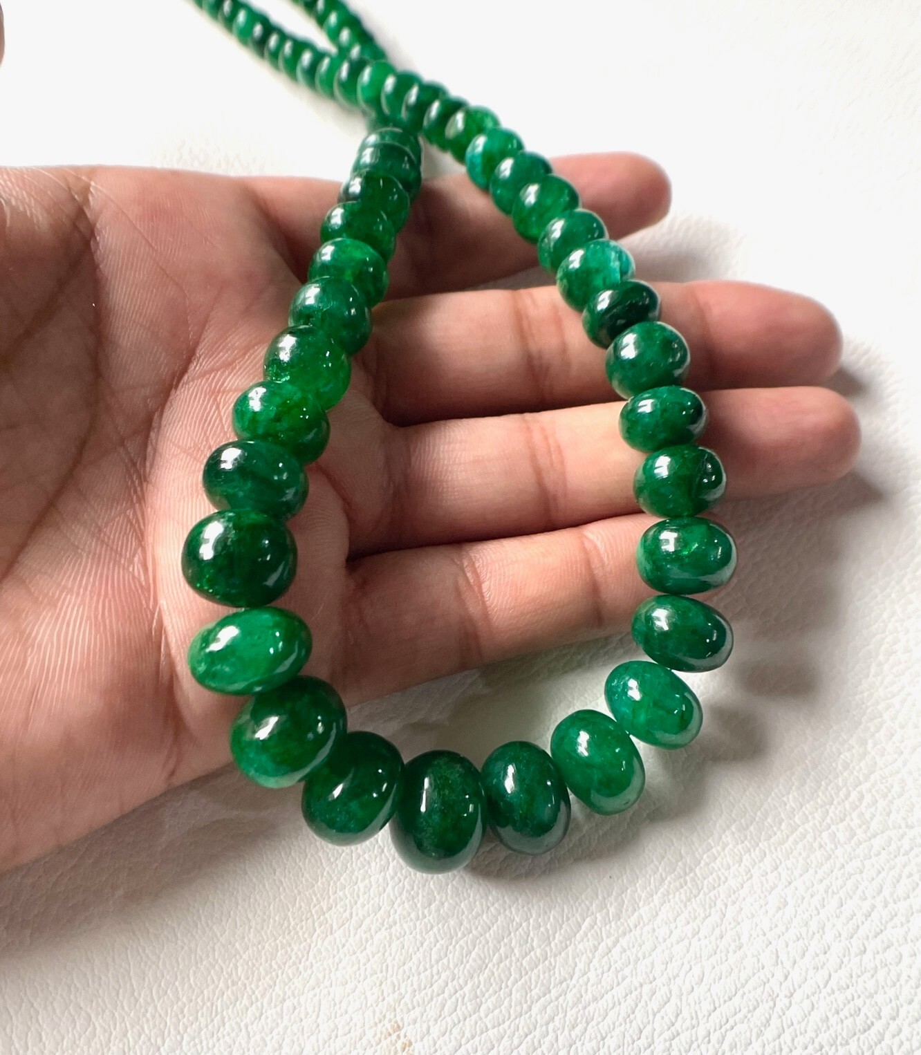 AAA-Natural Emerald Smooth Roundelle Beads Gemstone , Emerald Beads Necklace