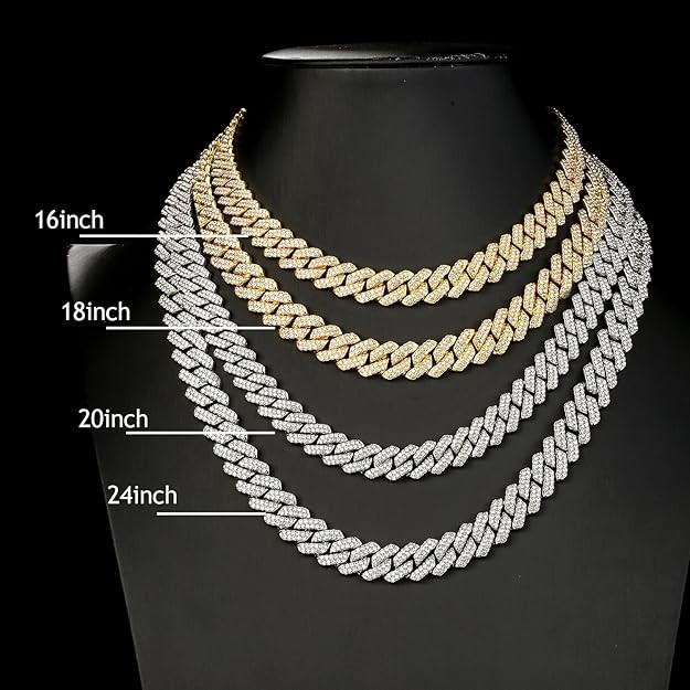 Cuban Link Chain Mens Iced Out Miami Cuban Necklace Silver Bling Diamond 20 Inch