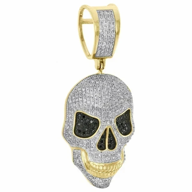 14K Yellow Gold Plated Globe Human Skull Pendant 3 Ct Round Simulated Diamond