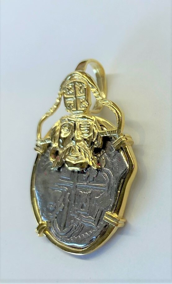 ATOCHA COIN Pirate Pendant GP over 925 Sterling Silver Sunken Treasure Jewelry