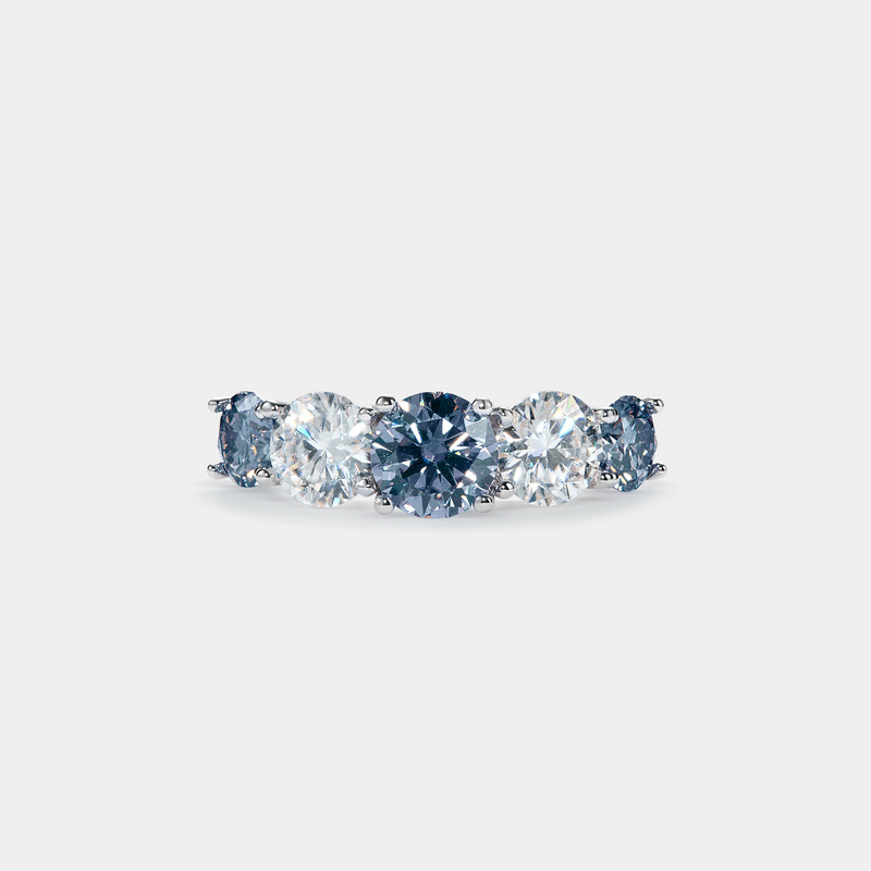 Color Five Stone Moissanite Cocktail Engagement Ring in 925 Sterling Silver