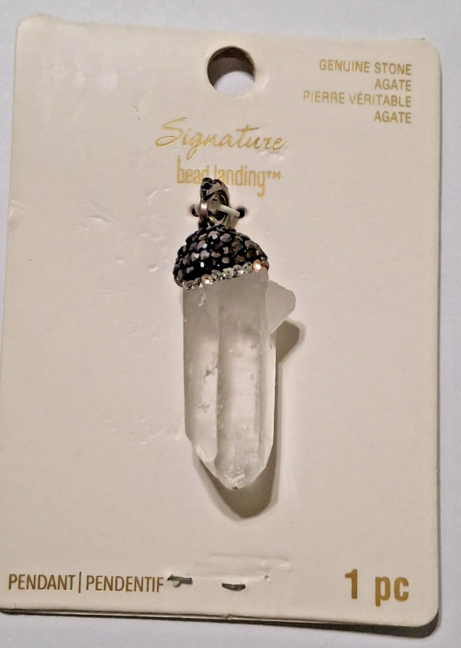 Signature Bead Landing Pendant Semi-precious Agate Stone Silver Tone Clasp New
