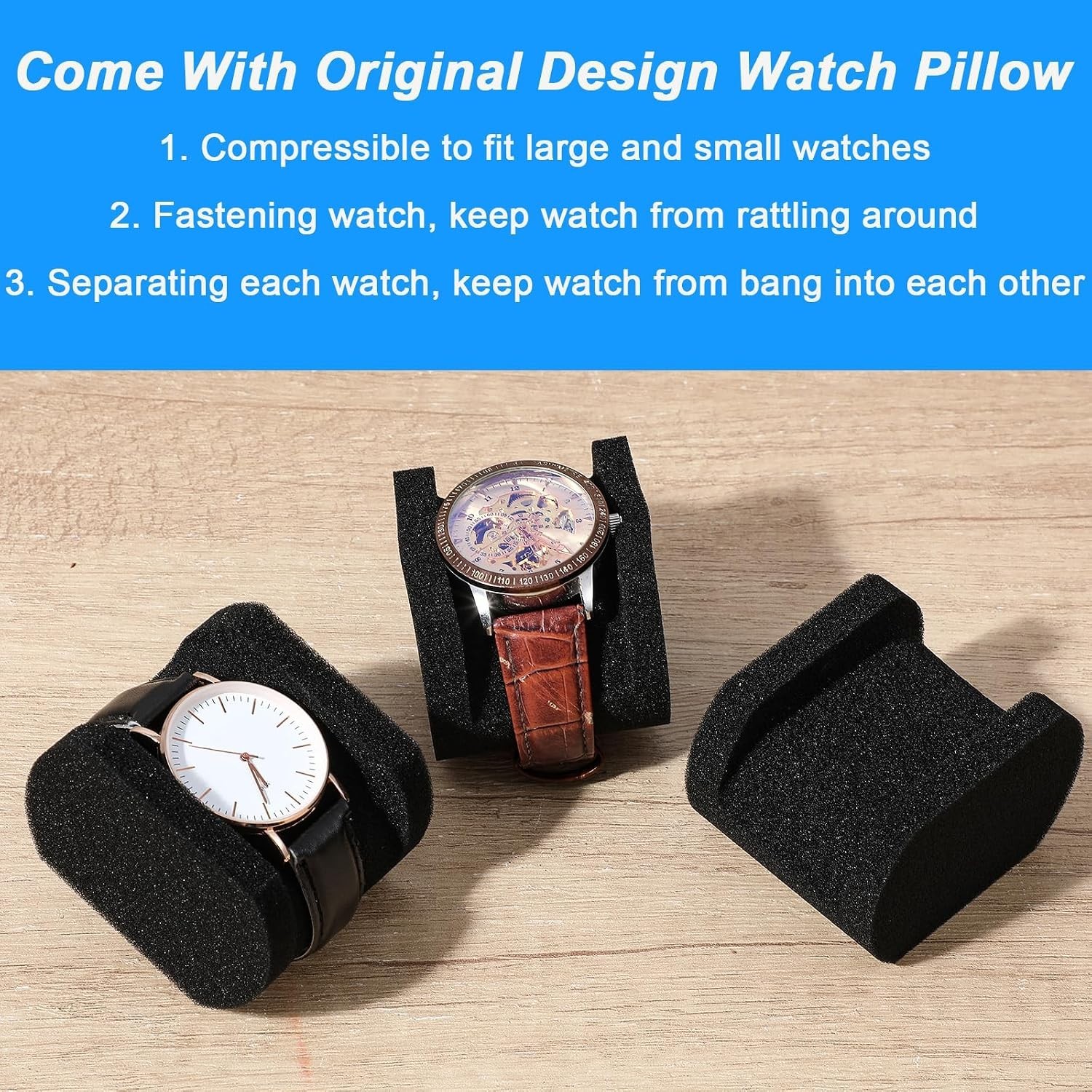 2 Pcs Men’s Watch Travel Case with 5 Slots & Soft Foam Pillows – Portable Black