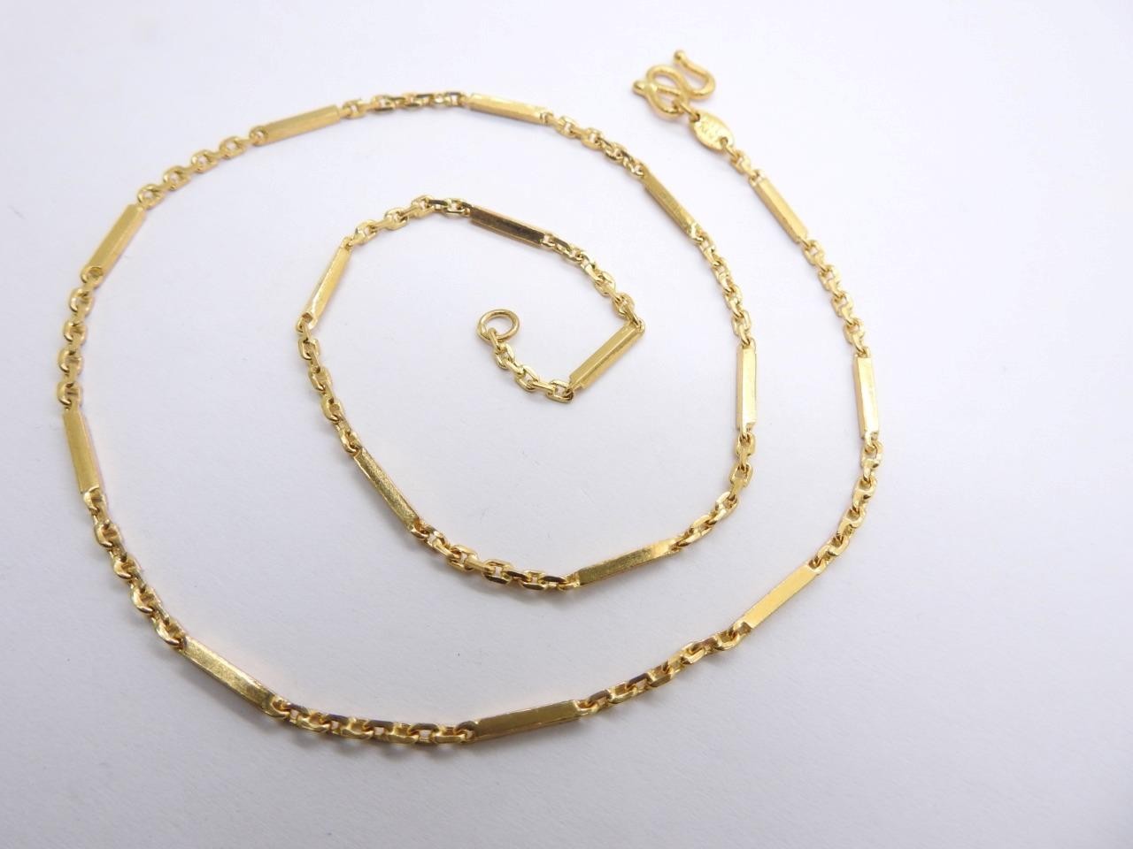 22K Yellow Gold Baht Fancy Bar Link Chain Necklace 17 Grams 18.5″ inch