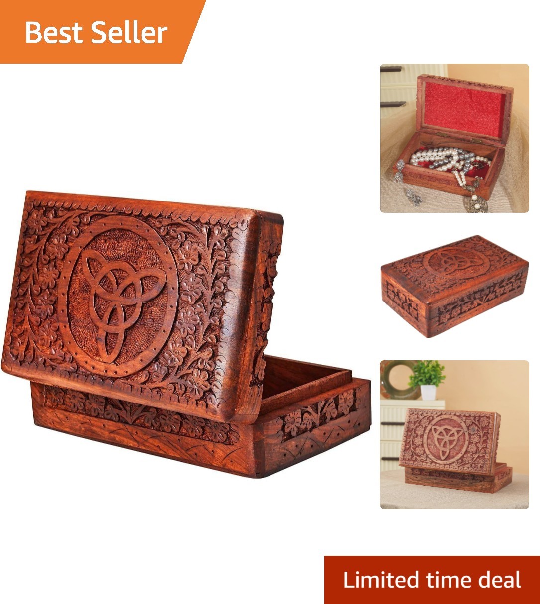 Portable Rosewood Keepsake Chest with Intricate Celtic Design – Ideal for Travel
