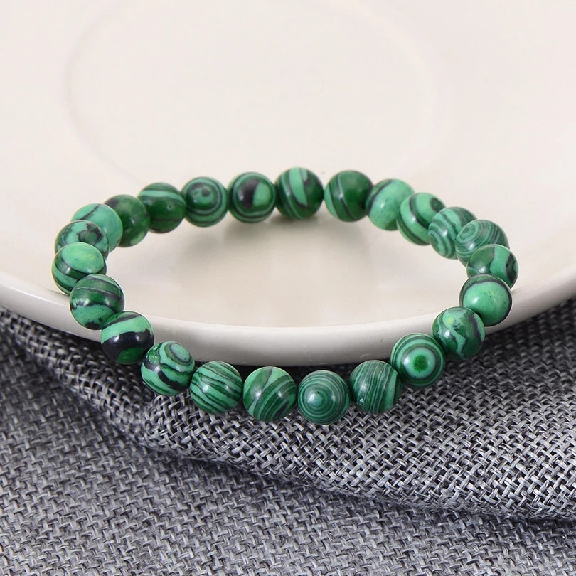 Handmade Natural 8mm Green Malachite Round Gemstone Beads Stretch Bracelet