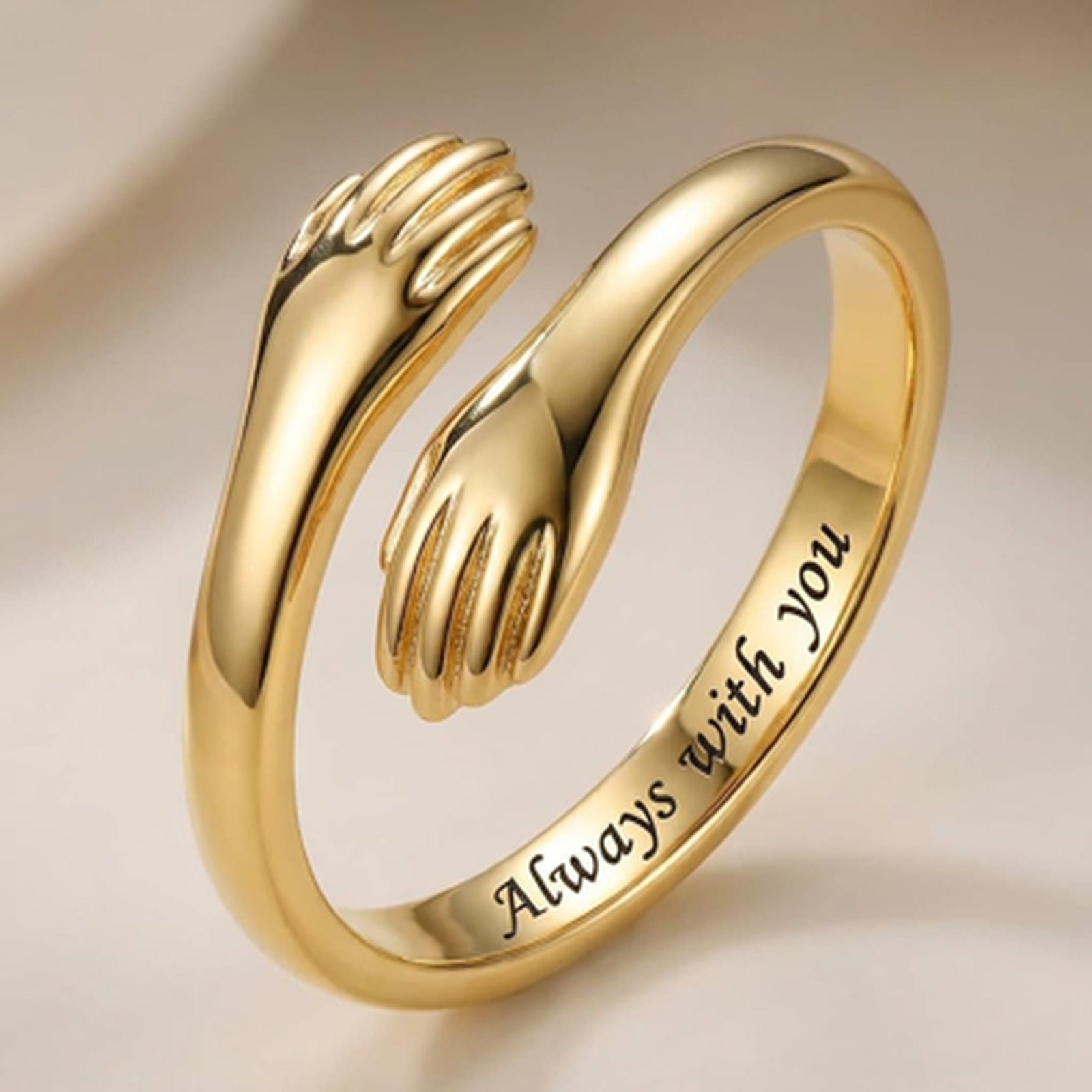 Women’s Adjustable Gold Plated Hug Ring Engraved Open Band Jewelry Sentimental