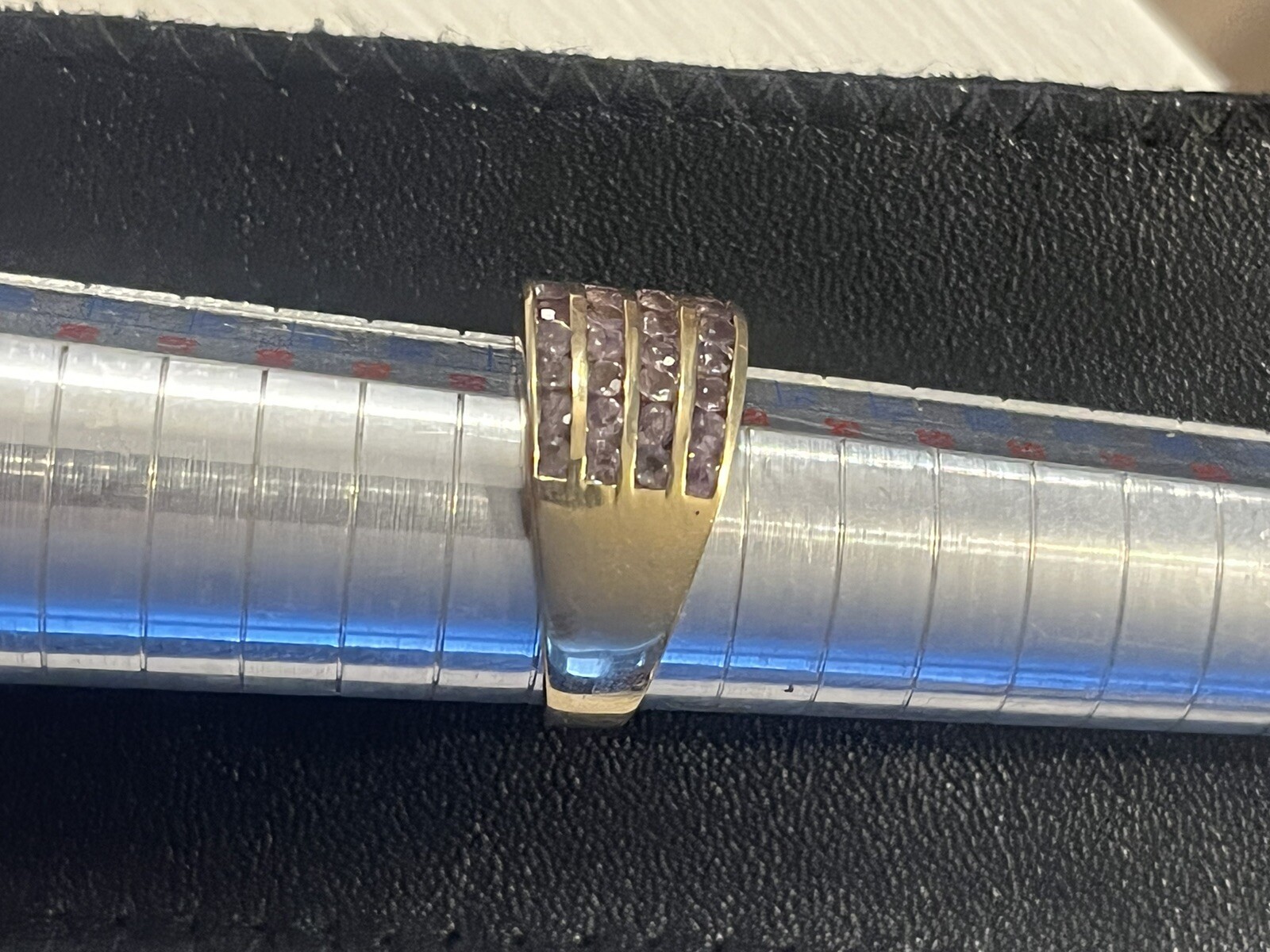 14K Solid Yellow Gold 4 Row Amethyst Cluster Ring WOW Size 7.75 5.59 Grams!