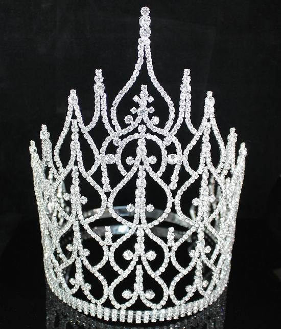 BEAUTY QUEEN CROWN TIARA CLEAR AUSTRIAN RHINESTONE CRYSTAL PAGEANT LARGE T1413