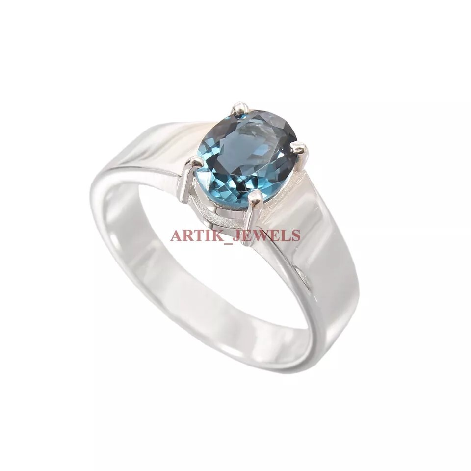 Natural London Blue Topaz Gemstone with 925 Sterling Silver Ring for Women #3372