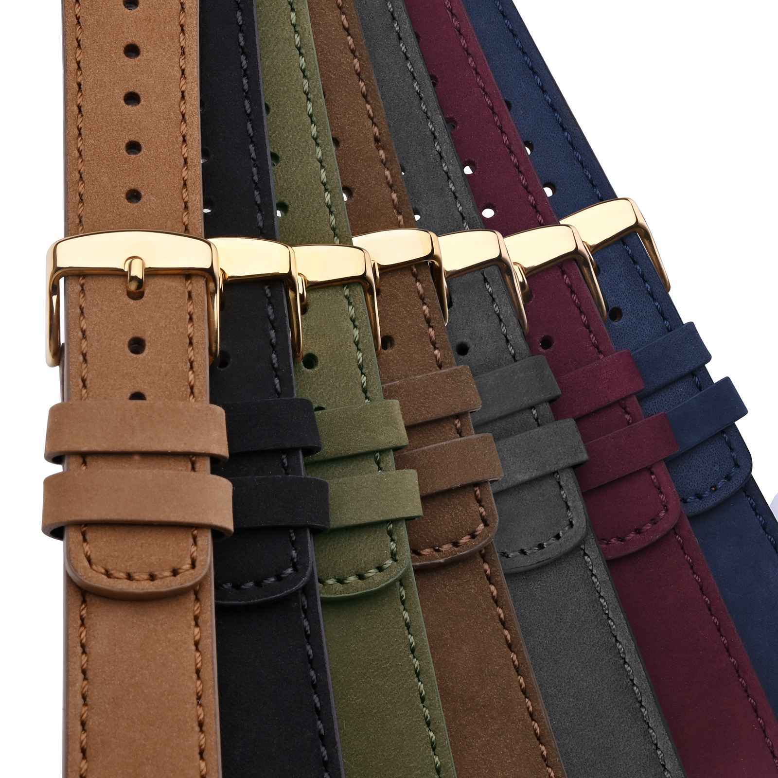WOCCI Nubuck Top Grain Leather Watch Straps for Men Women Black Brown Green Blue