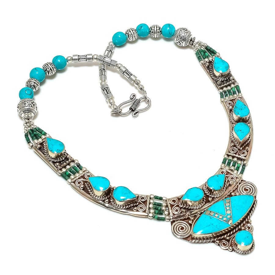 Tibetan Turquoise Handmade Fashion Statement Jewelry Nepali Necklace 18″ SR 6592