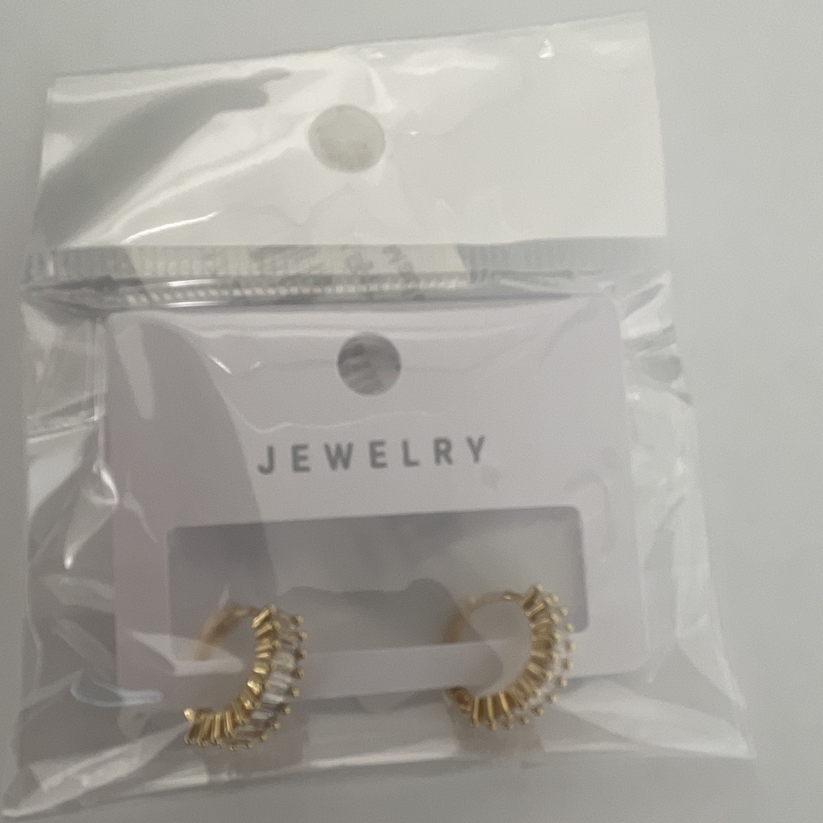 Gold Tone Crescent Hoop Earrings White/Colorless Baguette Crystal