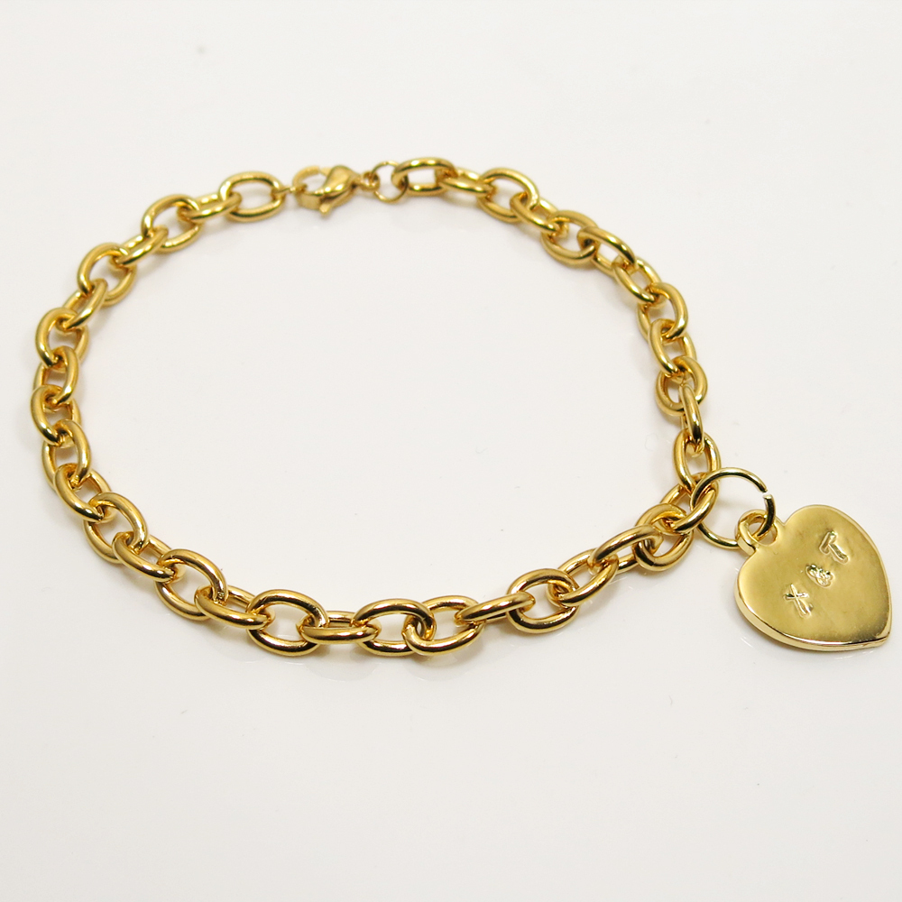 Personalized Monogram Heart Charm Bracelet Gold Stainless Steel Free Engraved