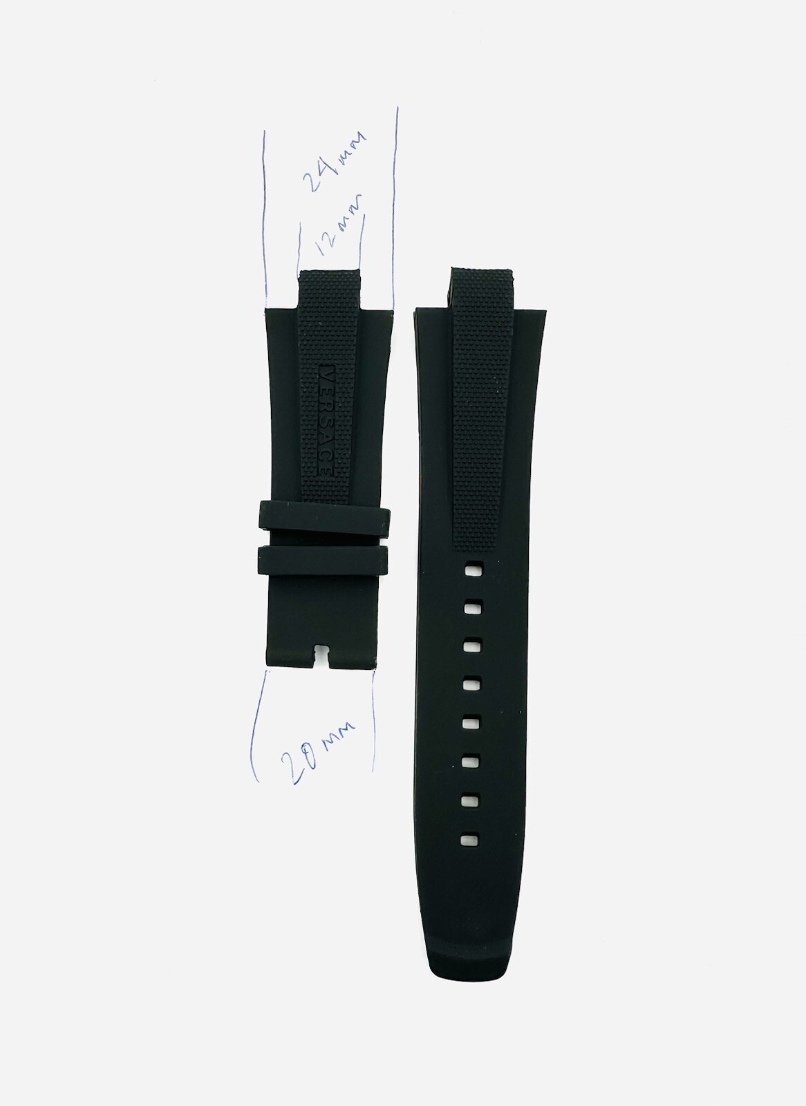 VERSACE WATCH STRAP, VE2H , BLACK RUBBER , TONGUE BUCKLE STRAP , VERSACE STRAP