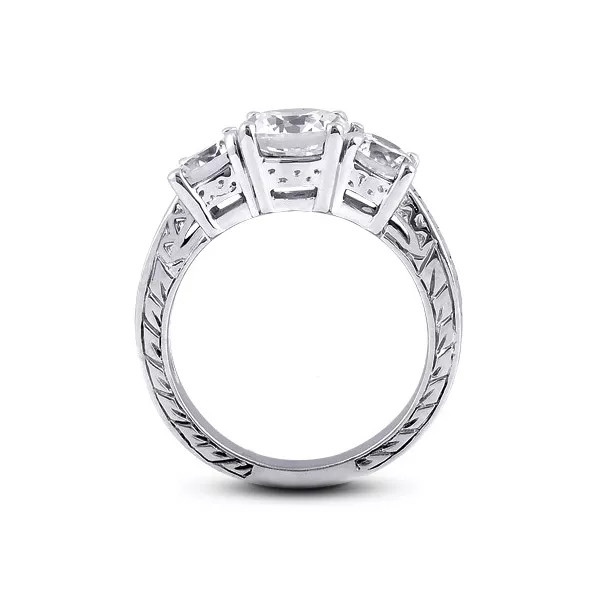Three Stone Engagement Ring 18K Gold Vintage 1.26 CT Round Natural Diamond F SI1