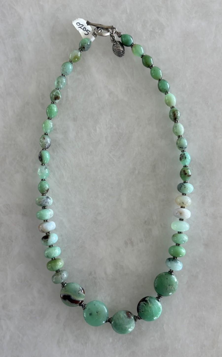 CHRYSOPRASE BEADED NECKLACE – Sterling Silver 925 – Artisan Shell Tag – NEW