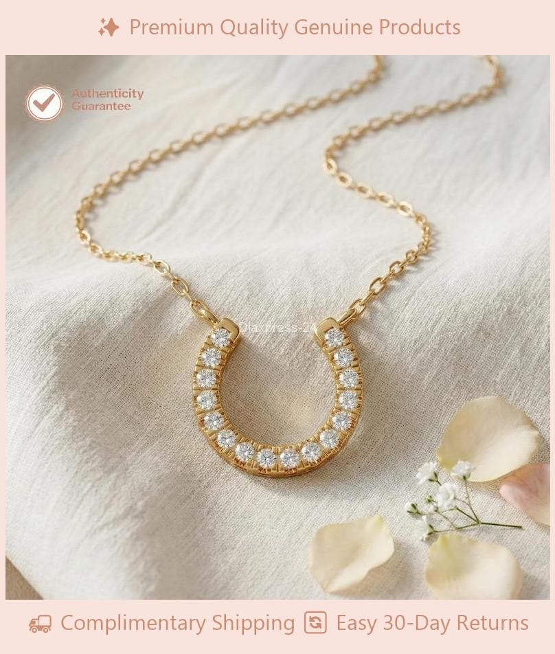 Round Cut Natural Diamond Women’s Lucky Horseshoe Pendant 14k Yellow Gold 18″