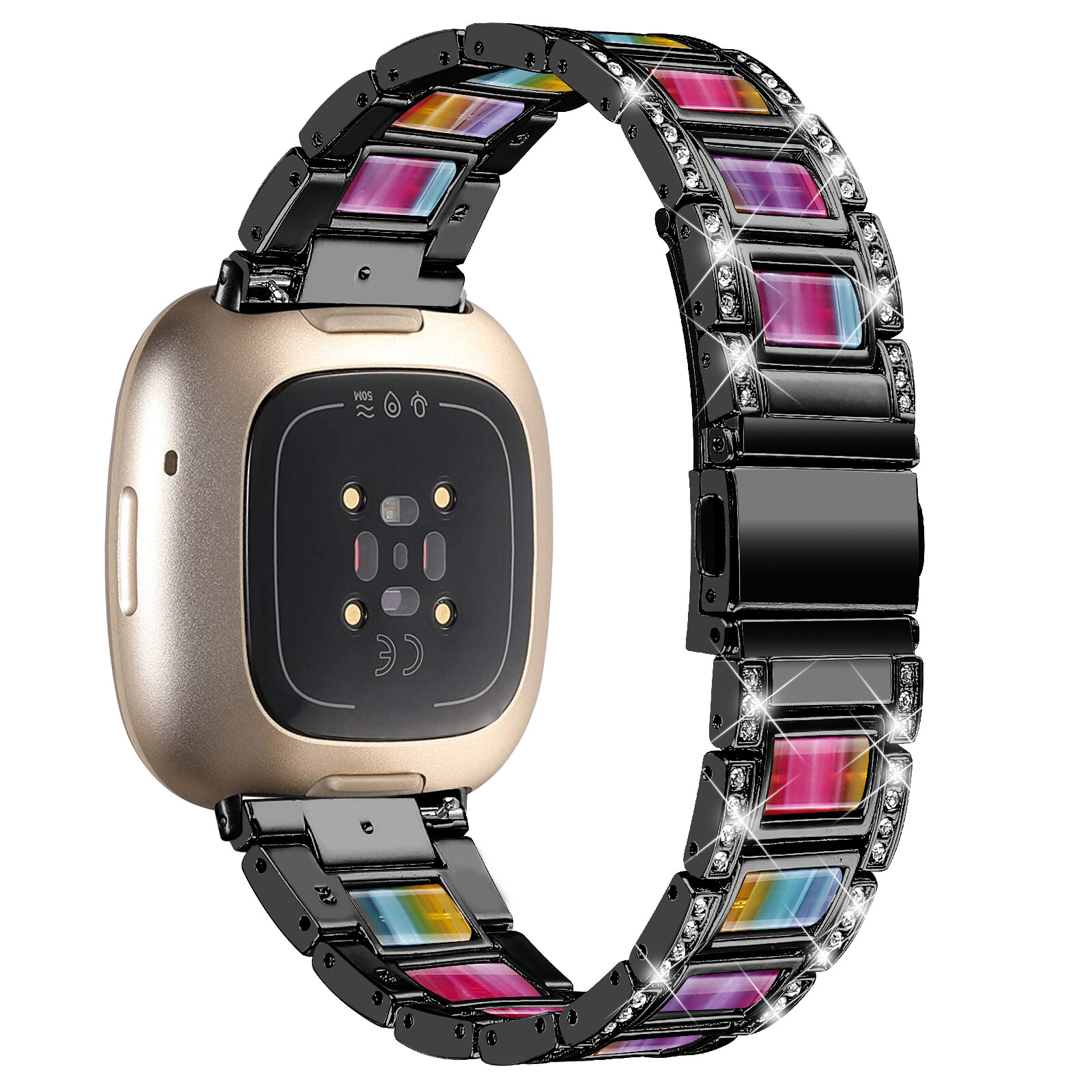 Resin Stainless Steel Watch Band for Fitbit Versa 4/3/Sense Wristband Strap