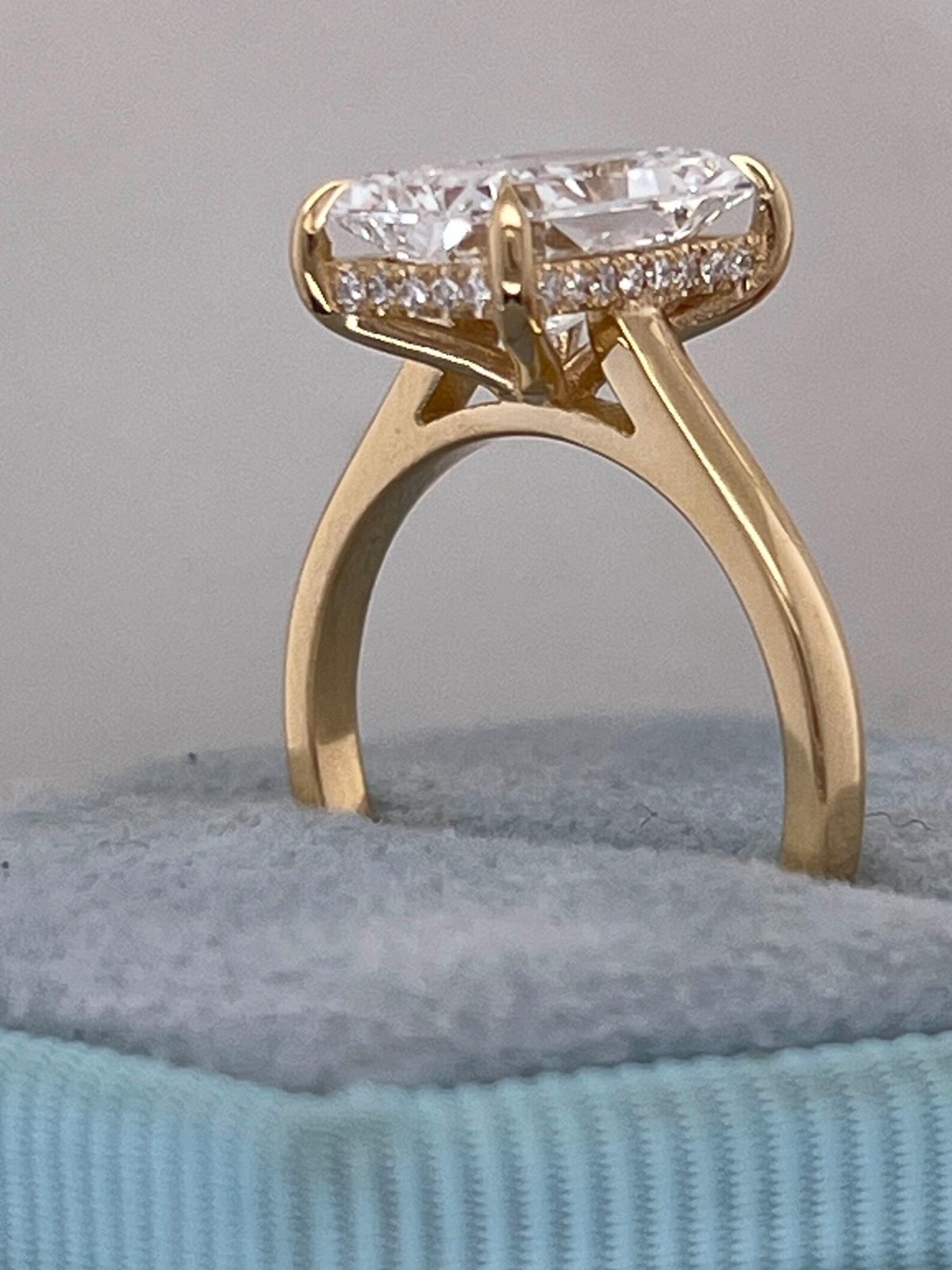 5.15Ct Radiant Cut Lab Grown Diamond Hidden Halo Engagement Ring 14K Yellow Gold