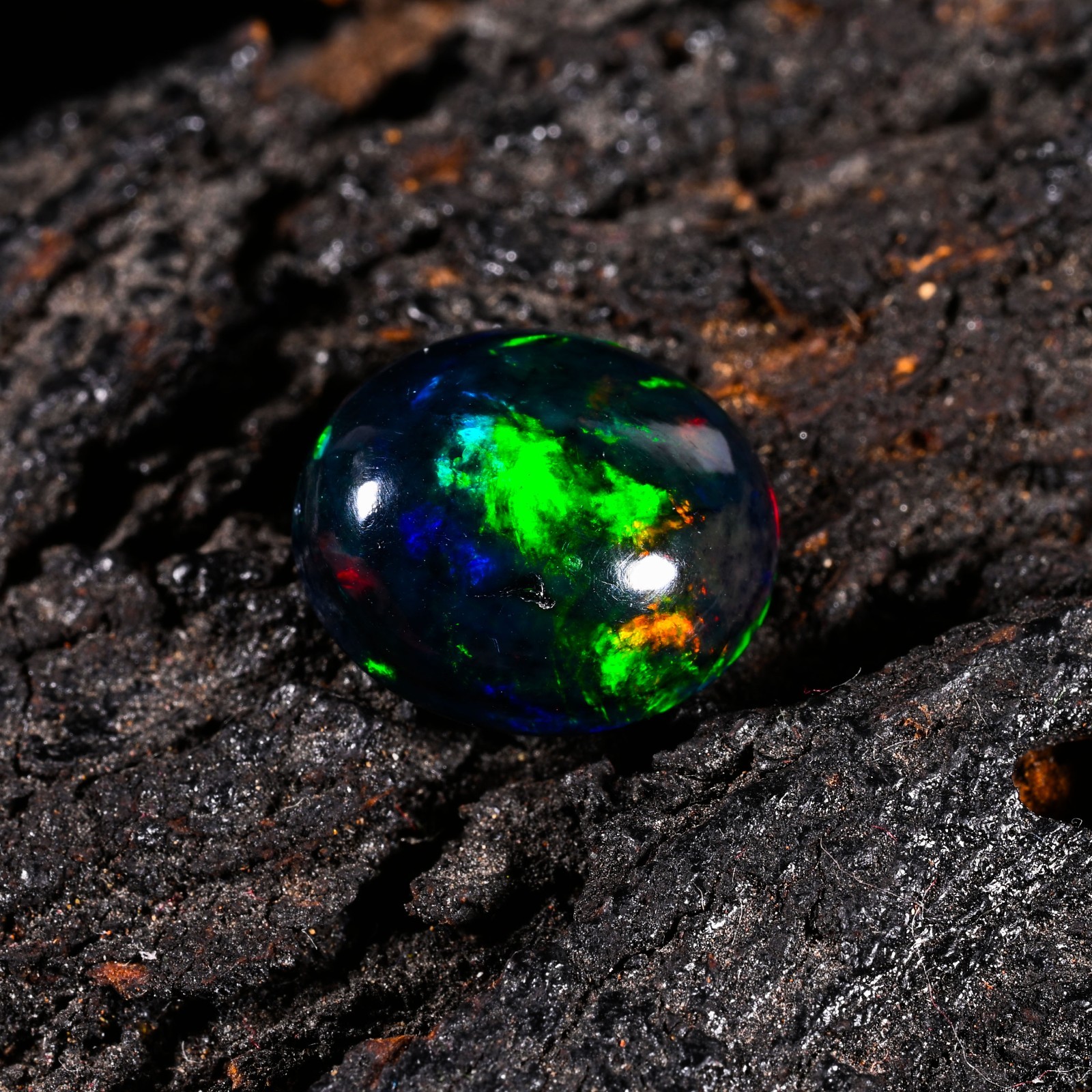 6.65 Ct Natural Ethiopian Multi Fire Black Opal Cabochon Loose Gemstone 15×13 MM