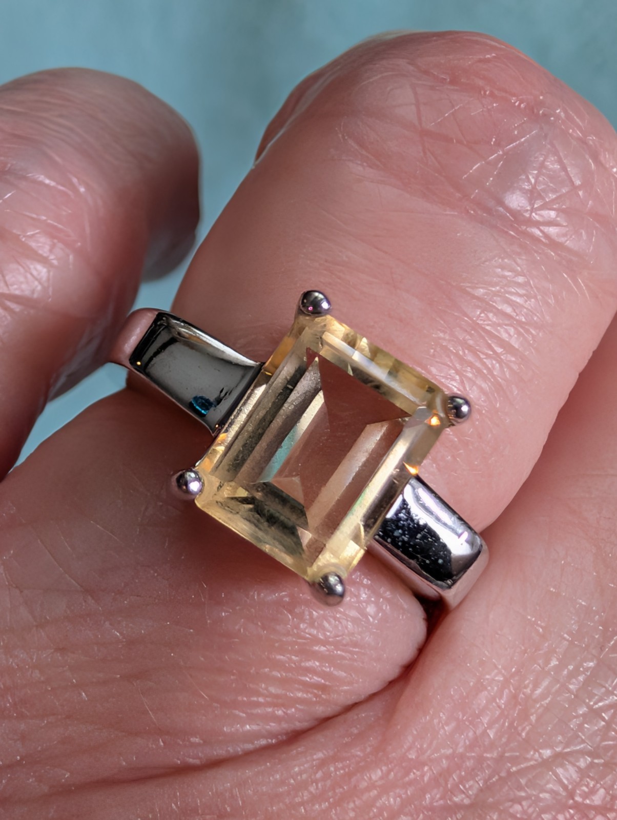 Vintage Sterling Silver 925 Rectangle Faux Citrine Yellow Stone Ring Size 6