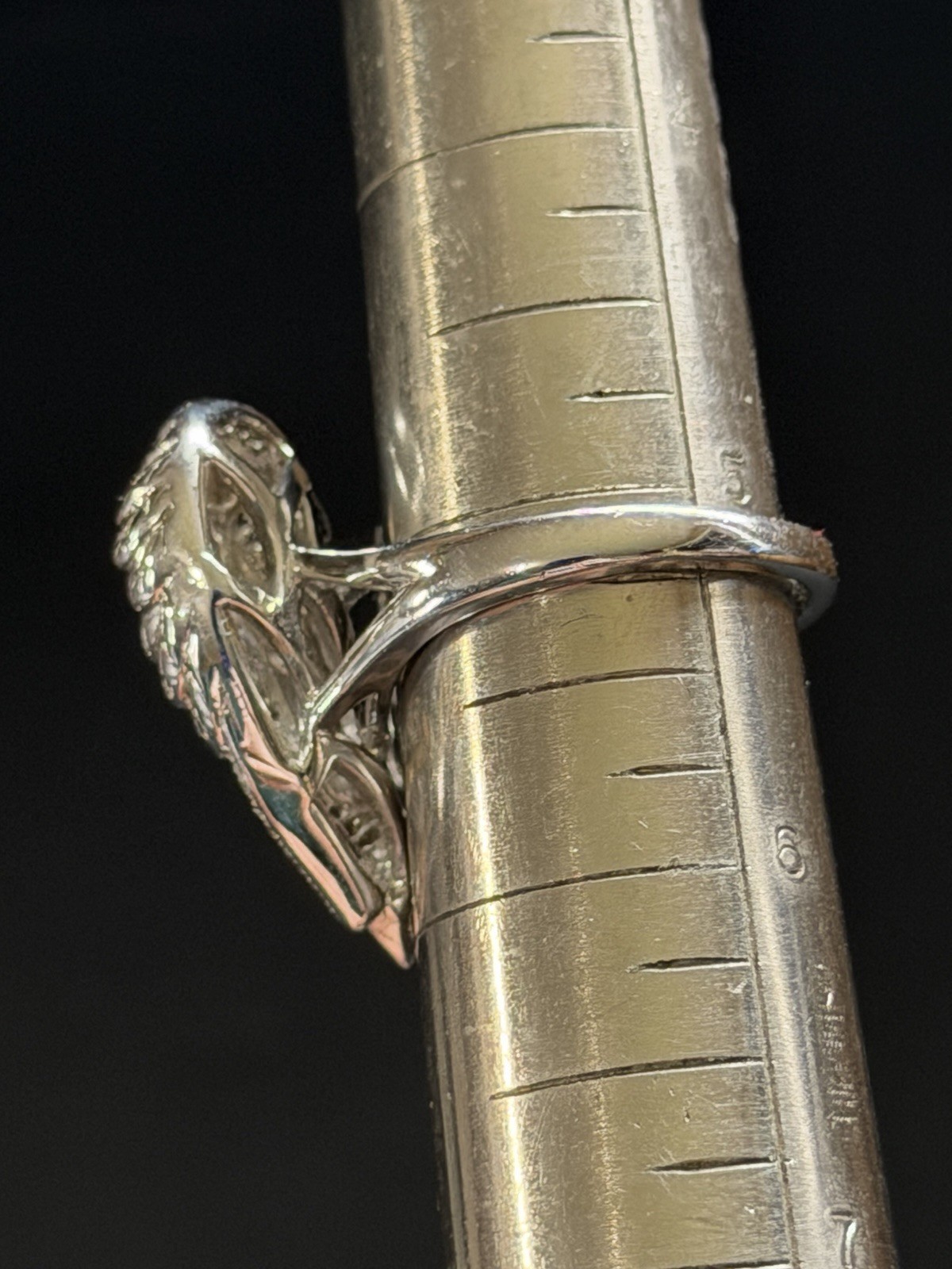 Sterling Silver 925 Angel Wings Studded With Diamonds Ring Size 5 WOW!!