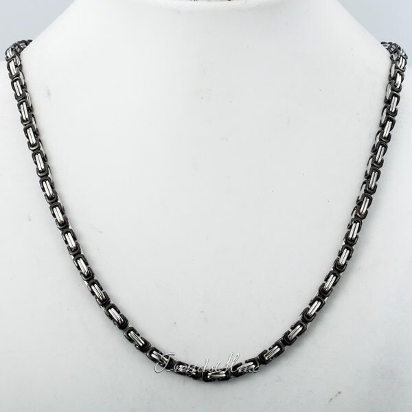 5mm Men’s Black Silver Byzantine Necklace Chian Stainless Steel Jewelry 18-30″