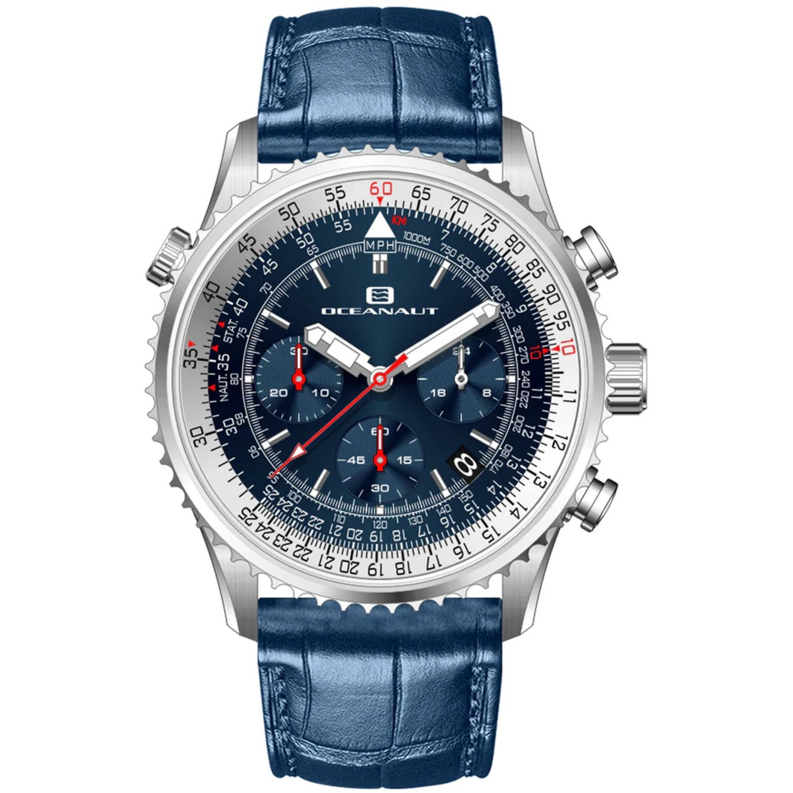 Oceanaut Men’s Watch Flight Quartz Chronograph Blue Dial Leather Strap OC0130