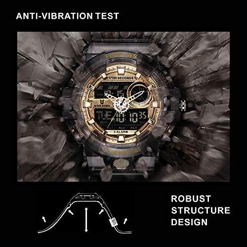 PINDOWS Analog Digital Wristwatch 50m Waterproof Date Multifunction Clear Black