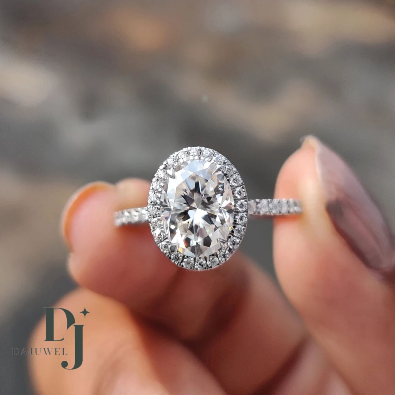 2.50 Carat Oval Cut Moissanite Hidden Halo Engagement Ring Solid 14K White Gold