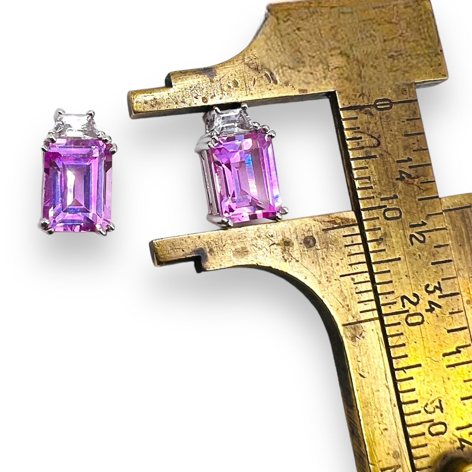 10k White Gold Pink Gemstone Stud Post Earrings