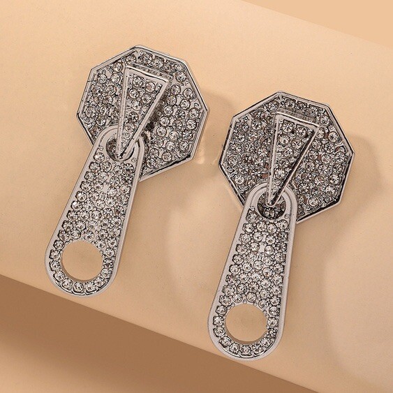 Silver Colored Zipper Earrings Unique Dimensions 3.6cm x 1.5cm