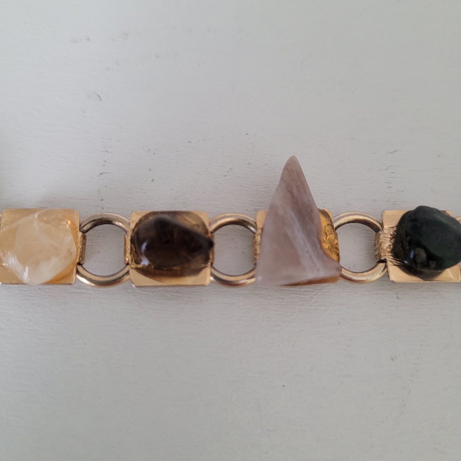 Vintage Gold-Tone Link Bracelet with Polished, Multi-Colored Natural Stones