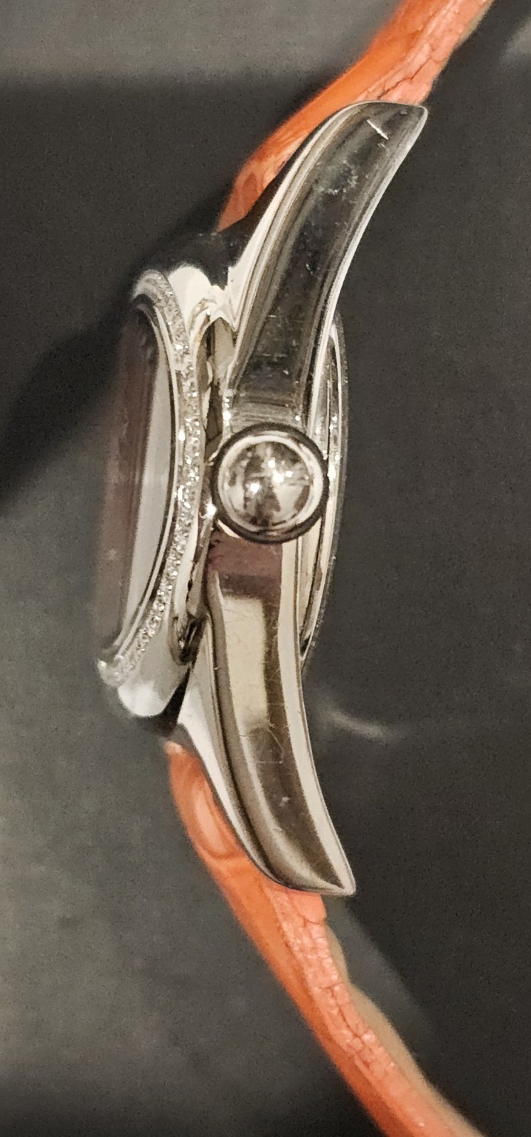 Lorenzo Pozzan ORANGE Diamond Bezel MOP Date Dial Oval Watch LP Italy 746-20-285