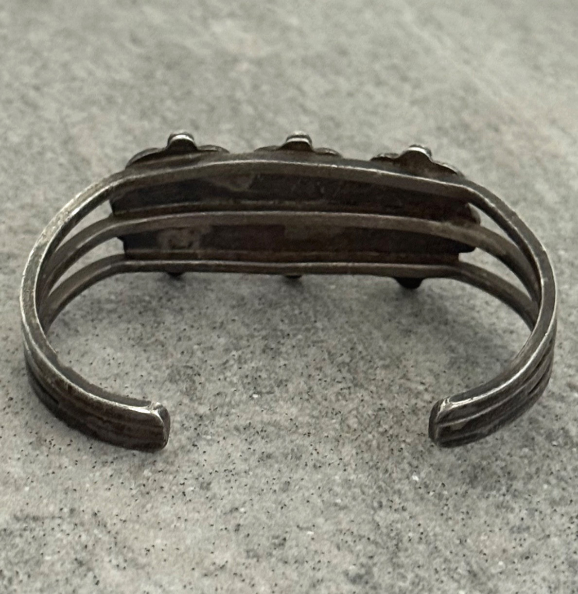 OLD Vintage Native American Navajo THREE Turquoise Silver Bracelet 6.3 in