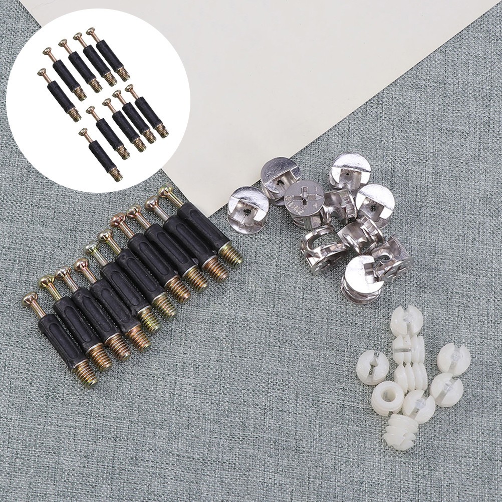 24 Sets Durable Cam Bolt Nut Dowels Furniture Fasteners Plastic Zinc Alloy Metal