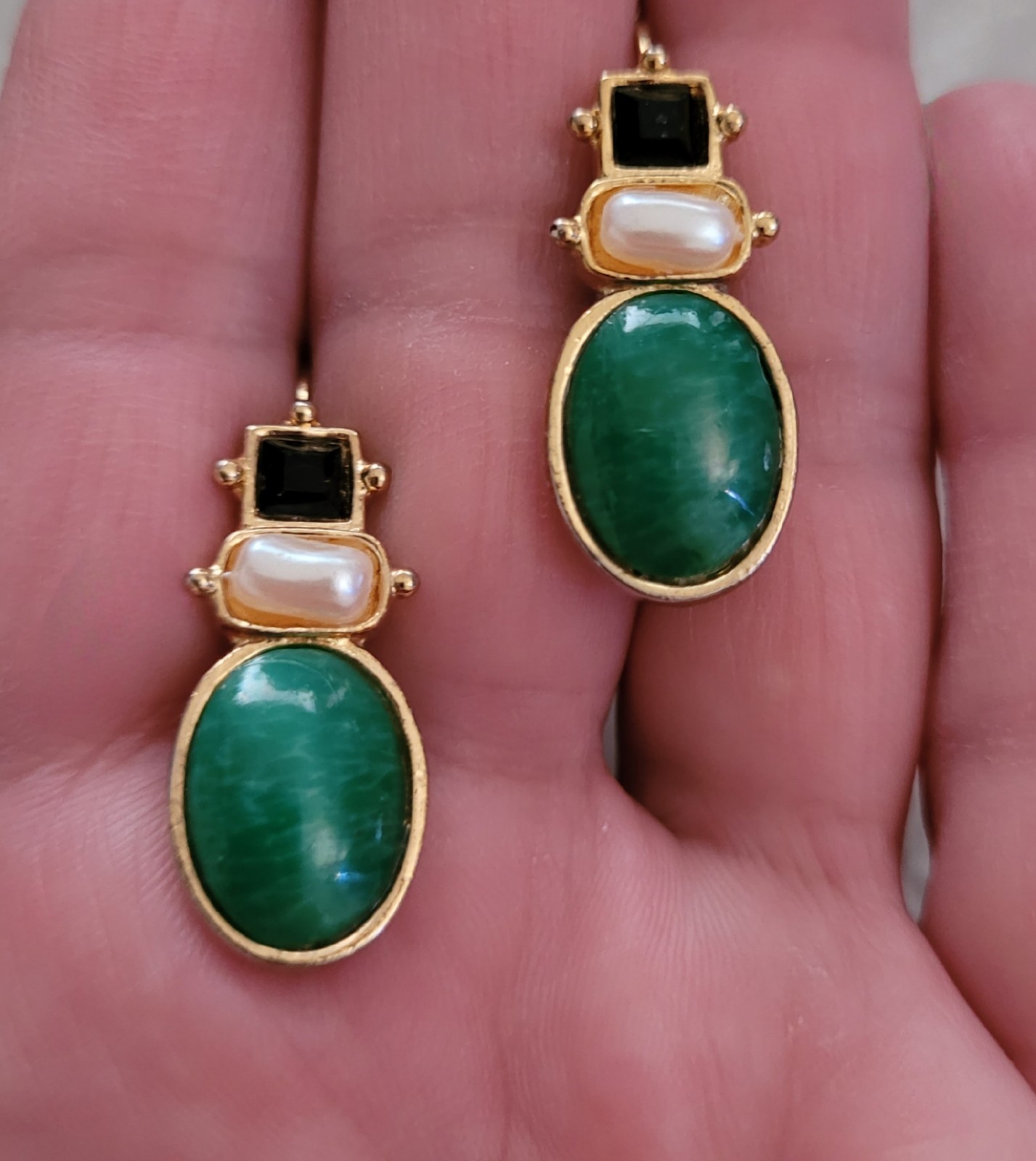 Vintage 80s-90s Edgar Berebi Multi-Stone & Enamel Drop/Dangle Pierced Earrings