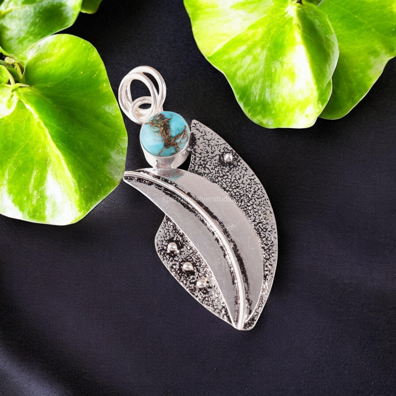 925 Silver Blue Copper Turquoise Gemstone Jewelry Handmade Pendant 2.05″ For Her