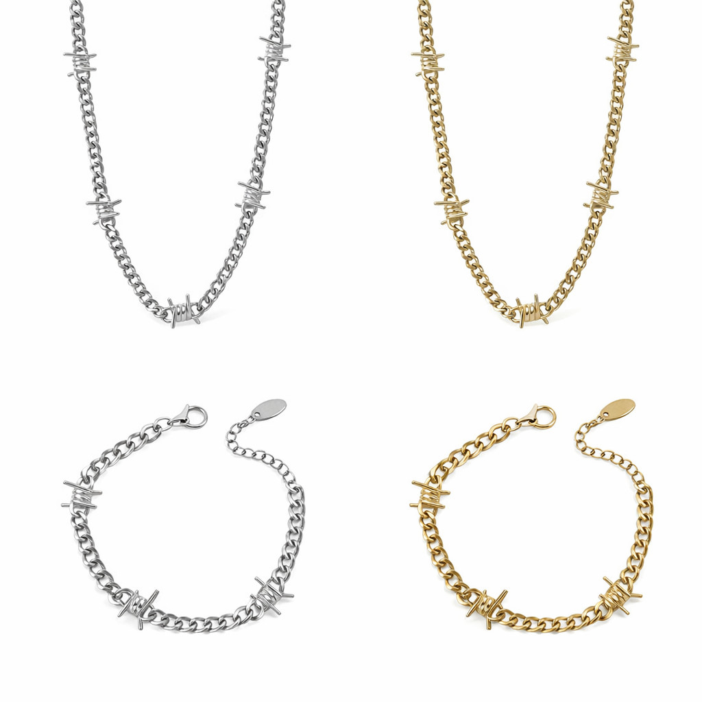 Stainless Steel Barbed Wire Chain Necklace Silver Industrial Punk Jewelry Women