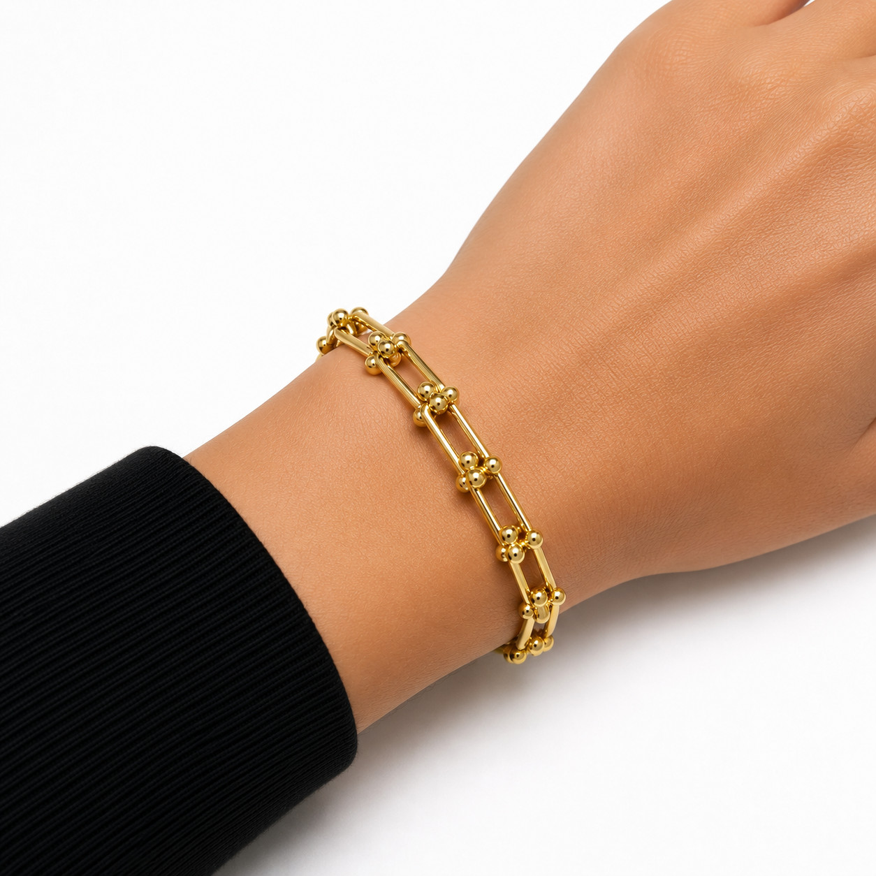 Italian 1/200 14k Yellow Gold Oro Overlay Paperclip Ball Bead Bracelet Pulsera