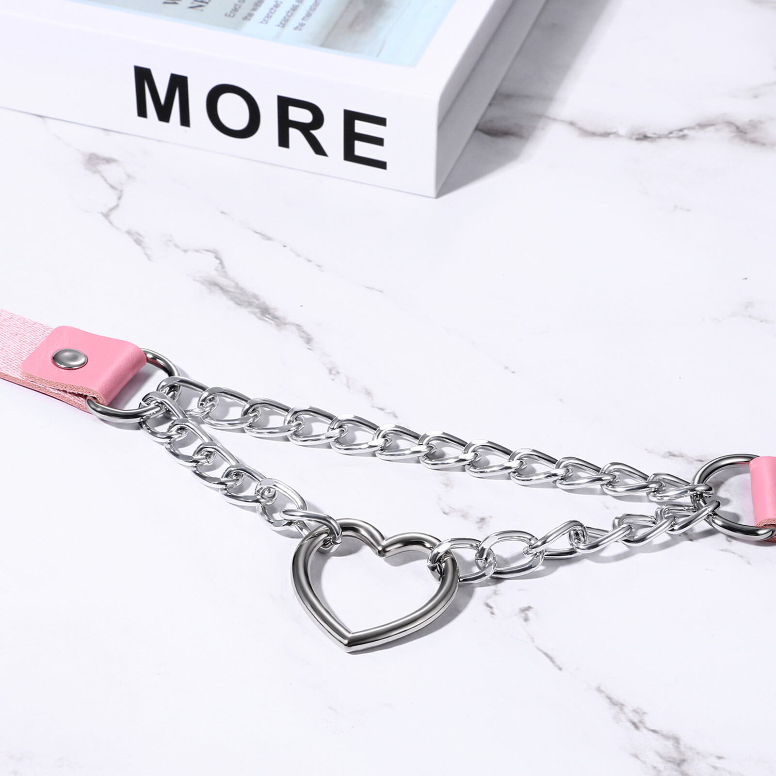 Women Girls Heart Ring Chain Leather Choker Punk Rock Collar Necklace Adjustable