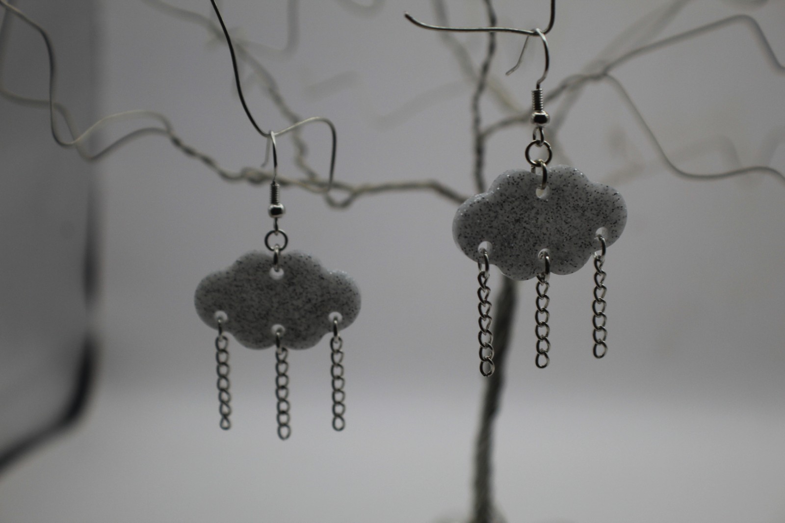 Rainy Day Dangly Resin Earrings With Glittery Clouds