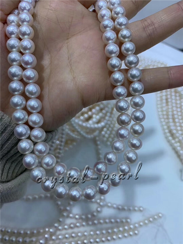 36 inch AAA+ 7 mm real natural Akoya south sea white pearl necklace 14k clasp