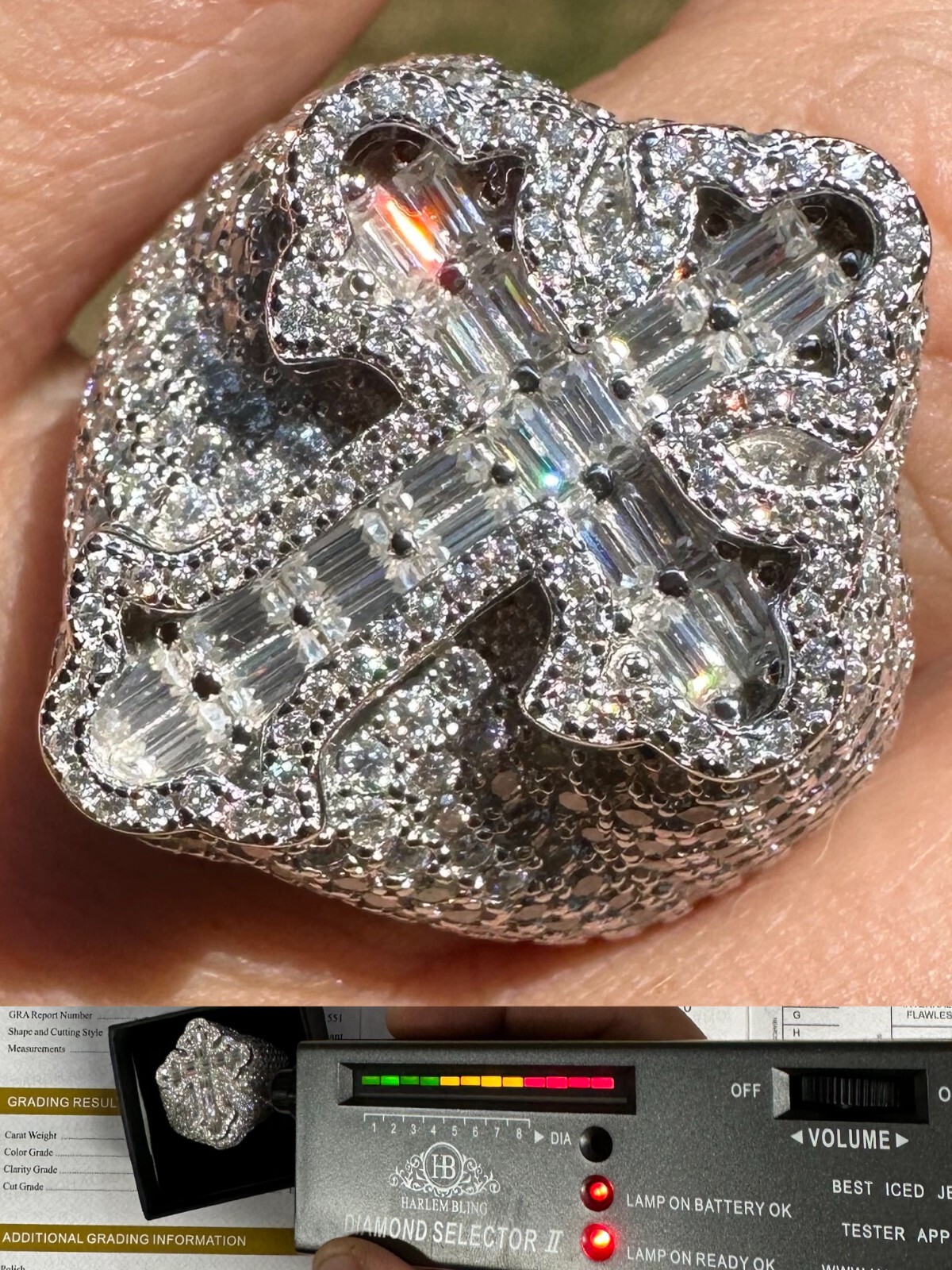 6.5ct MOISSANITE Iced Real Baguette Cross Shaped Ring For Men Solid 925 Silver