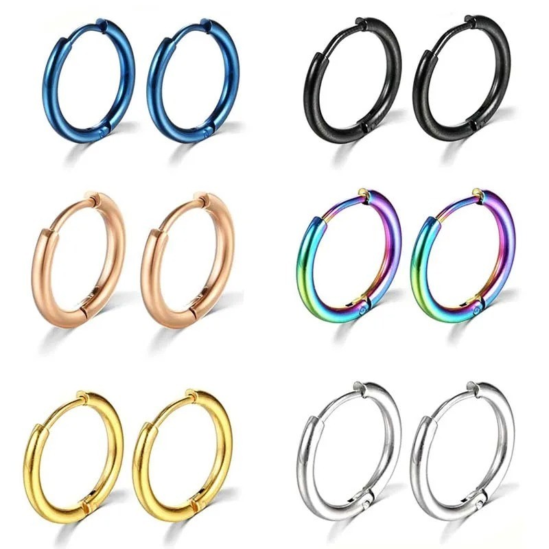 Men Women Stainless Steel Small Huggie Earrings Cartilage Lip Piercing Nose Hoop