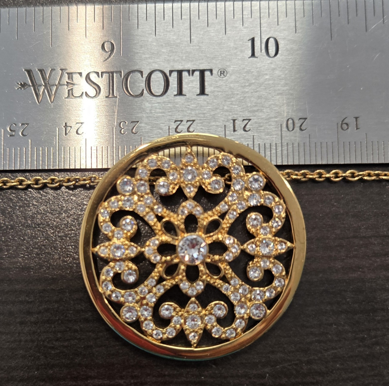 Beautiful Touchstone Crystal by Swarovski Filagree Medallion Necklace