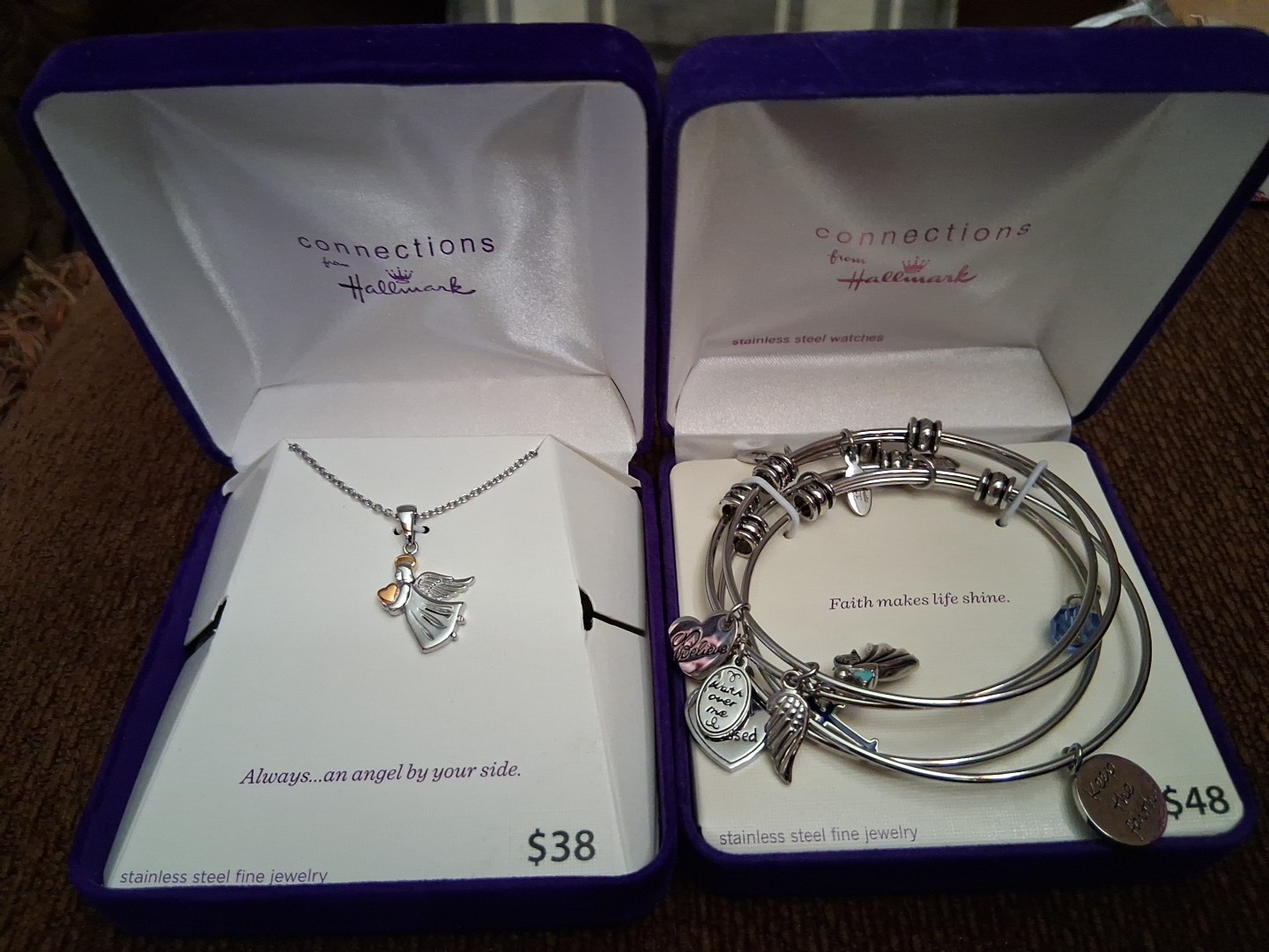 Connections From Hallmark Angel Pendant Necklace Faith Charm Bracelet Set Lot