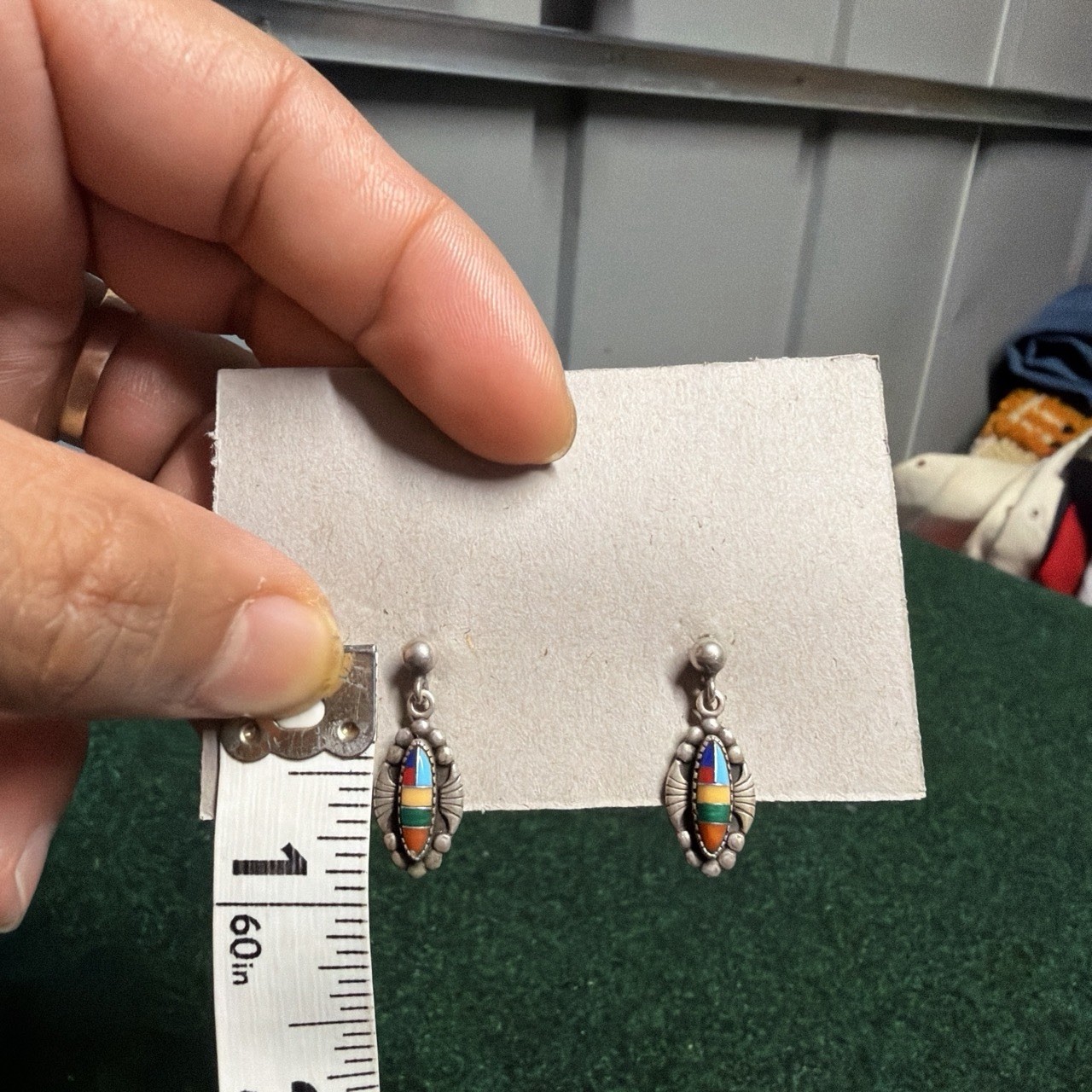 Wheeler Manufacturing Sterling Silver & Colorful Inlay Dangle Post Earrings